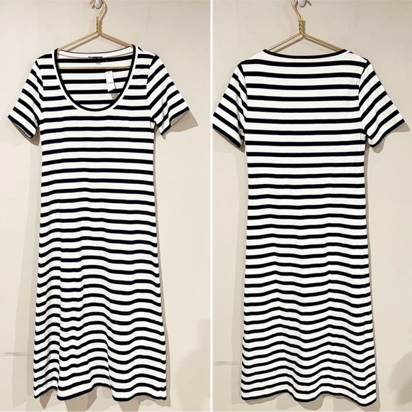 J. Crew Knit Midi Dress in Nautical Navy Stripe 100% cotton Medium - Picture 8 of 9